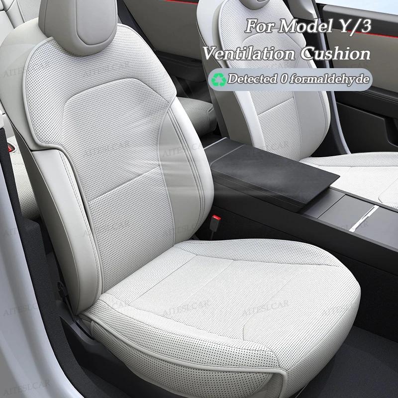 For Tesla ModelY L / Y Juniper PU Seat Cushion Ventilation Comfortable, Four Seasons Universal Split Single Sitting Back Row Set