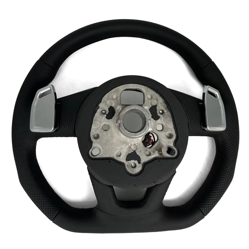 For Audi A4 B9 Punched Leather Black Stitching Heated Steering Wheel With Paddles Button S/RS Logo Assembly Accessories