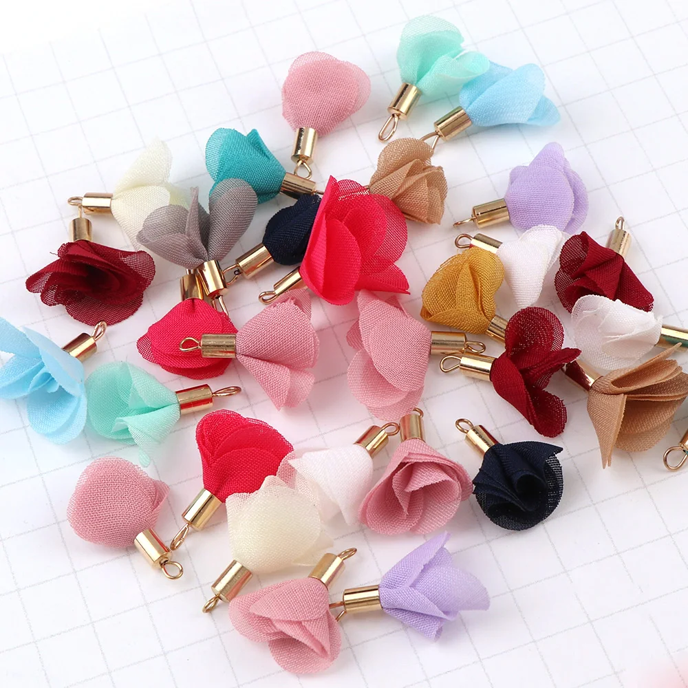 20pcs/lot Mixed Color Flower Tassel Pendants for Jewelry Making DIY Crafts Keychain Bracelet Earring Decoration Accessories