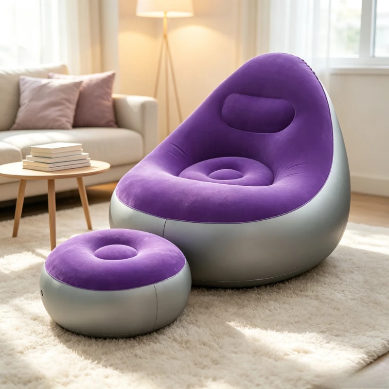 Outdoor Foldable Inflatable Sofa Lounge Bed with Footrest,Flocked Skin-Friendly Inflatable Chair, Scratch Resistant Comfort Rest