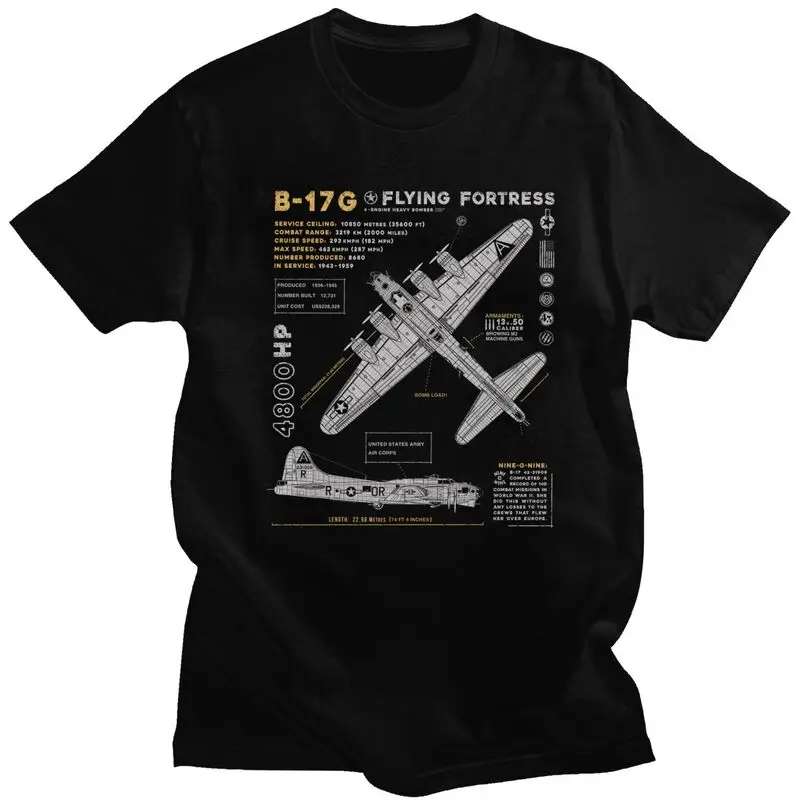 Custom B-17 Flying Fortress Spitfire T Shirts Short-Sleeve Cotton Tshirt T-shirt Fighter Plane War Pilot Aircraft Airplane Tee