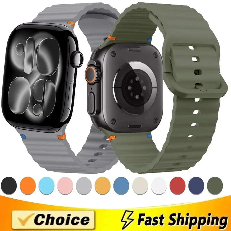 موجة مخيط سيليكون حزام ل أبل ساعة 11 10 46/42 مللي متر الترا 3/2 49 مللي متر معصمه iWatch 9 8 7 6 5 SE 45 مللي متر 41 مللي متر 44 مللي متر 40 مللي متر الفرقة #1