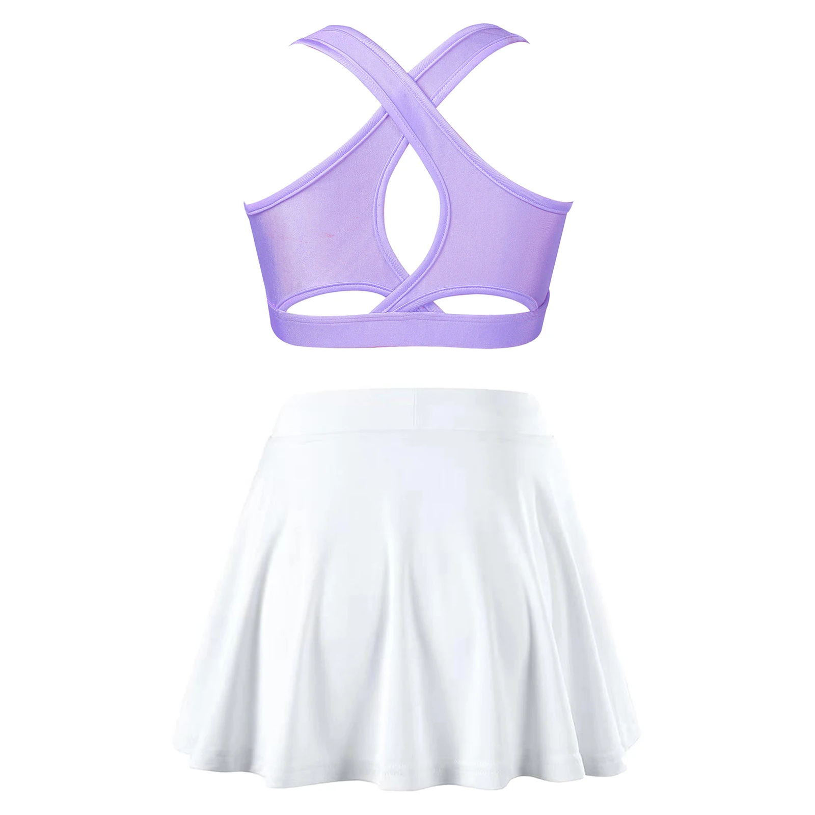 Kids Girls Dance Gymnastics Outfits Sleeveless Shoulder Straps Criss Cross Crop Top with Pleated Skirt for Tennis Sports Workout