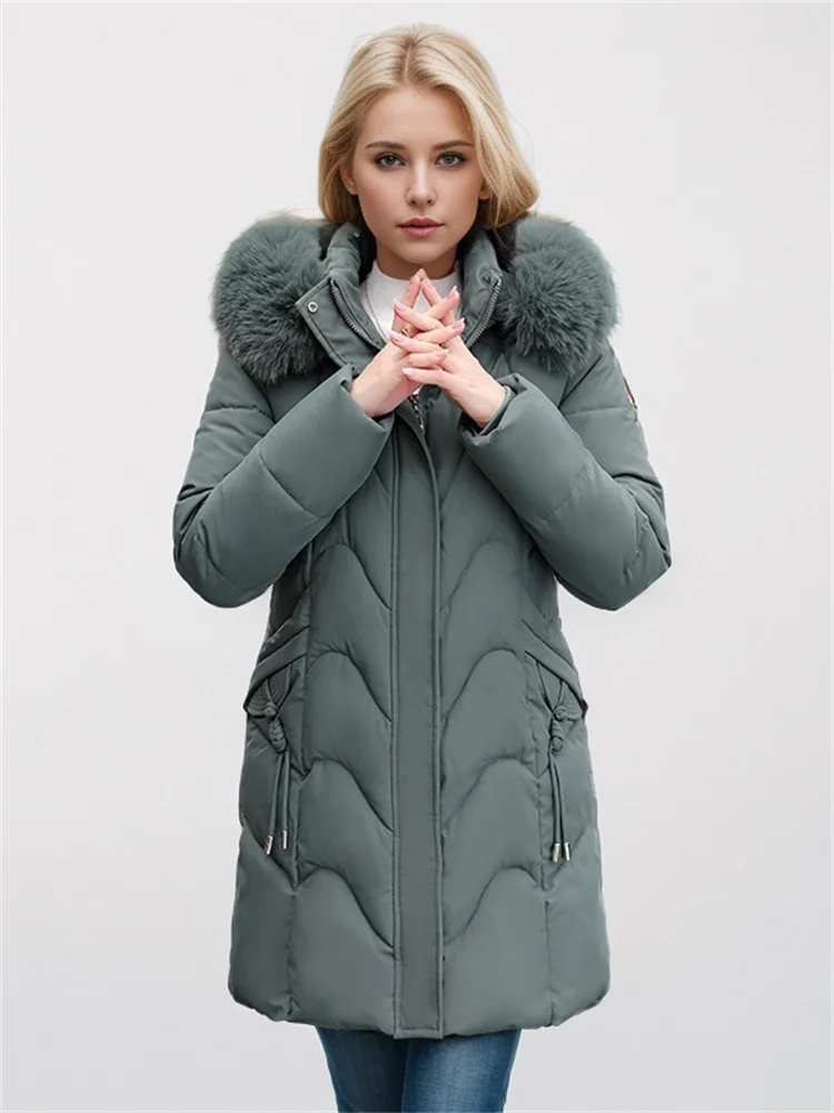 Women\'s Mid-Length Puffer Jacket New For Winter Sleek And Elegant Chinese Style Embroidery Thickened Warm Down Jacket