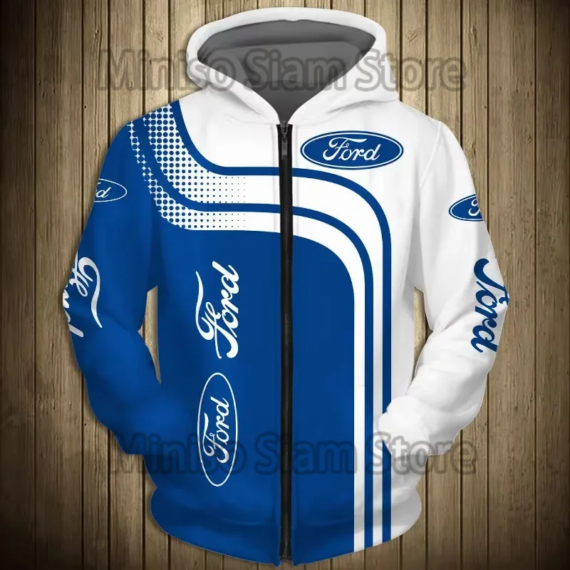 Men's Spring And Autumn Digital Printing 3D Ford Car Logo Hoodie Casual Fashion Harajuku High Quality Zip Top Jacket Hoodie y2k