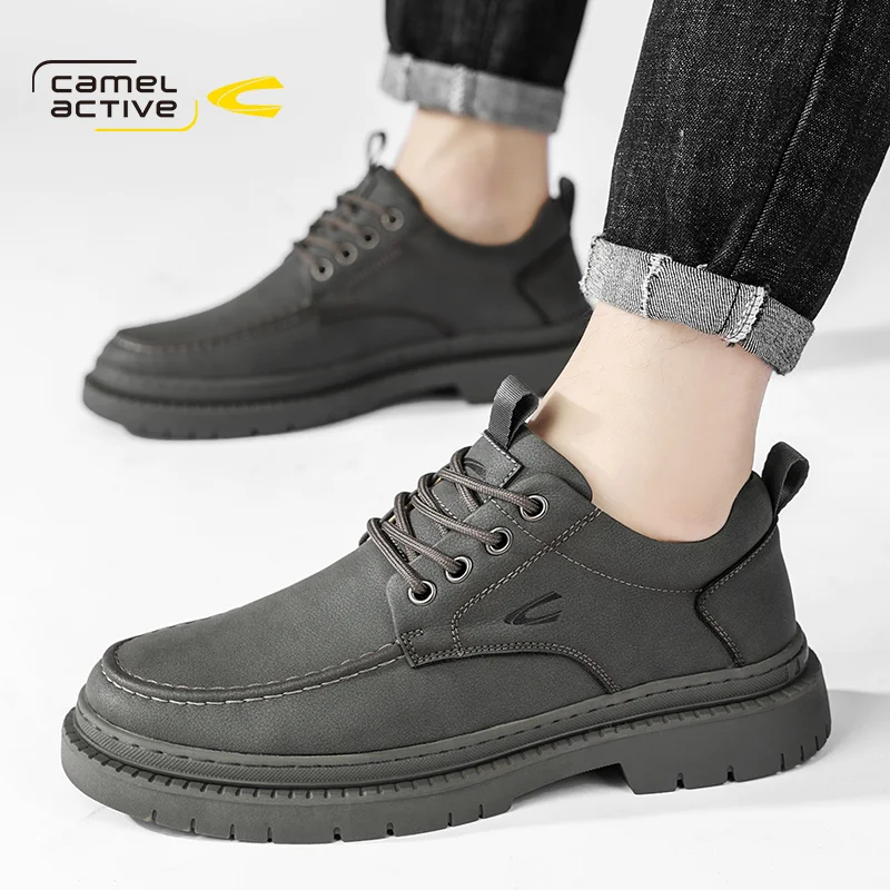 Camel Active Men Oxfords Lace-up Autumn New Breathable Man Split Leather Men\'s Trend Casual Shoes DQ120153