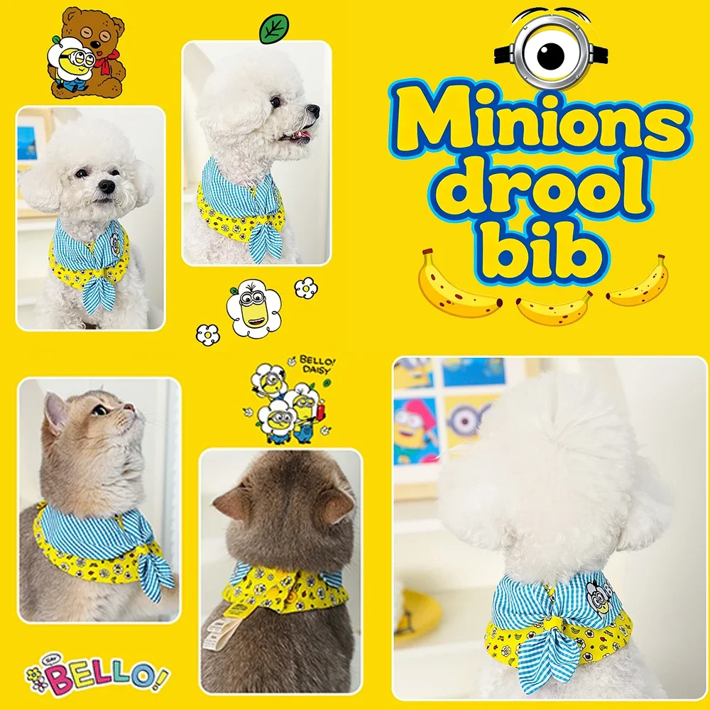 Conjunto para mascotas con temática de Minions, cuello ajustable, bonito babero y bandana para perros pequeños y gatos, diseño de personajes divertidos para uso diario