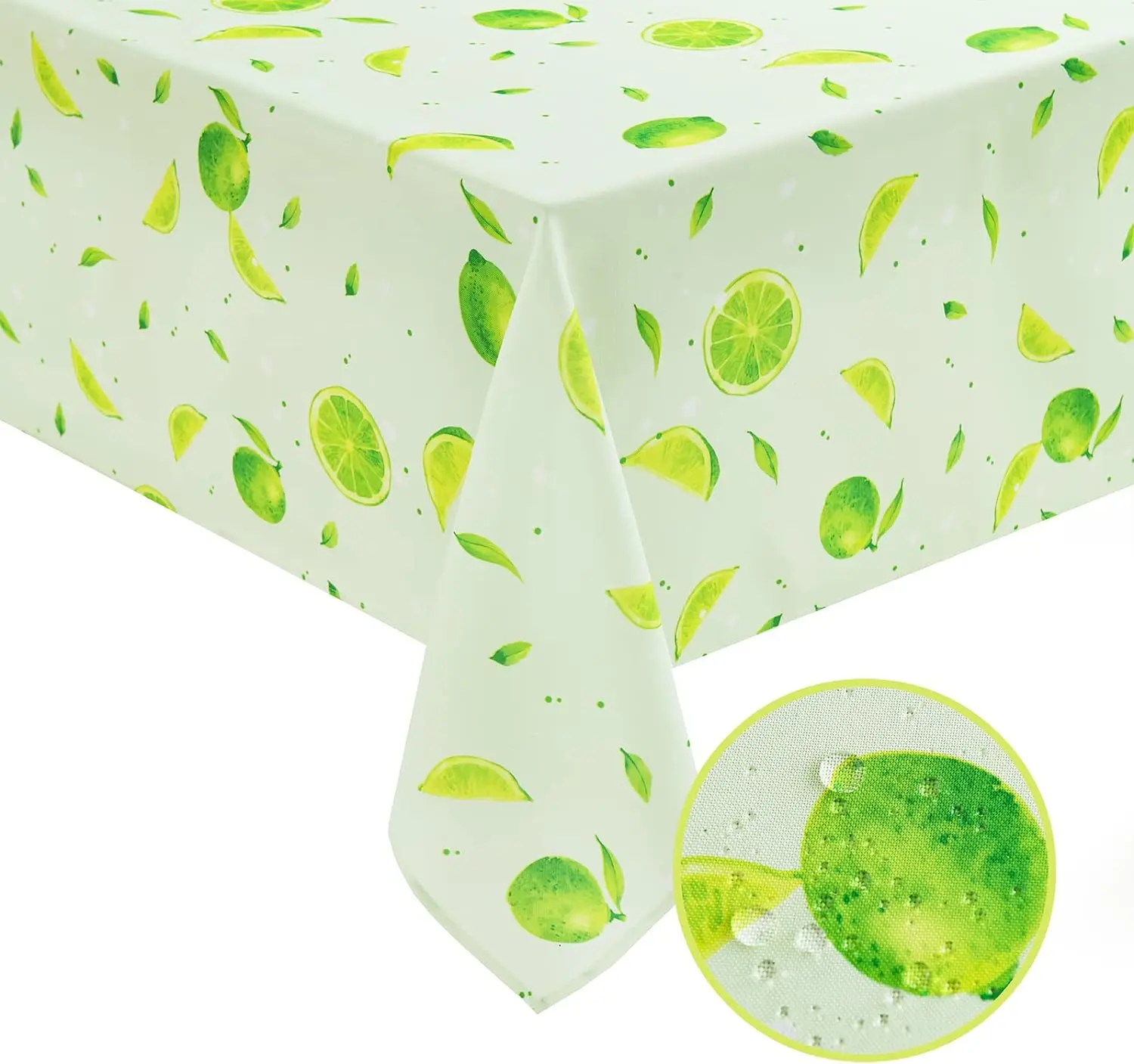 Fruit Lemon Polyester Green Rectangle Tablecloths Washable Spring Summer Table Cover for Dinning table wedding party decorations