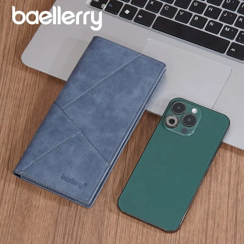 Baellerry Men's Long Leather Wallet Slim High Capacity Coin Pocket & Card Holder Wallets Casual Money Bag Wallets for Man