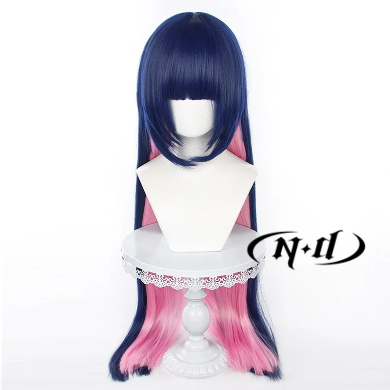 أنيمي اللباس الداخلي والجوارب تأثيري الباروكات مع حزام الرباط ، طويل مستقيم الشعر الاصطناعية ، الأزرق والوردي ، ألوان مختلطة ، الجوارب الثانية ، الفوضى