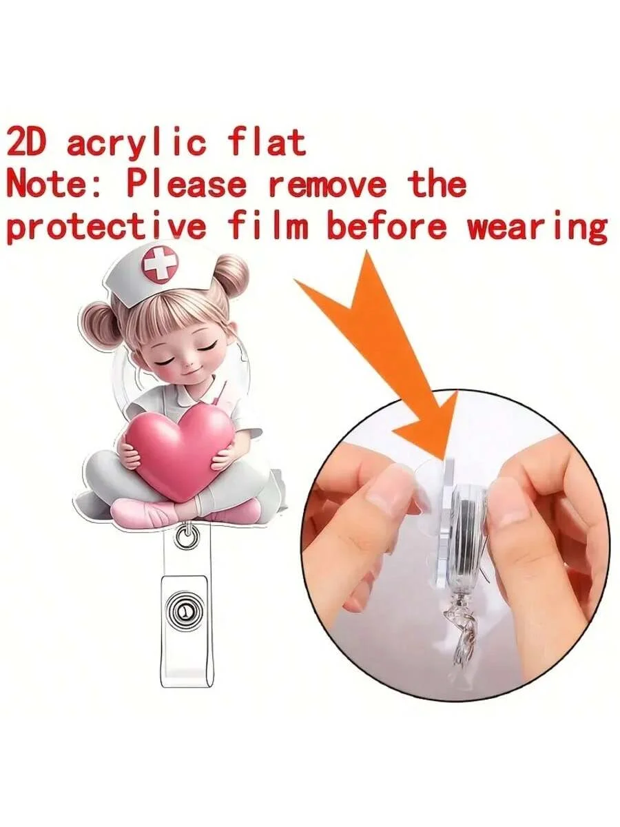 1 szt. Uroczy, zwijany identyfikator z motywem pielęgniarki z kreskówki - Wytrzymały akrylowy uchwyt na identyfikator dla pielęgniarek, pracowników biurowych i studentów, do szkoły i biura.