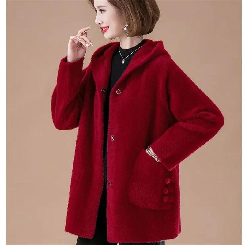 Mid aged and elderly 2023 Spring and Autumn New Mink Fleece Women's Coat High Grade Mother's Cloth Plus Fat Plus Cardigan Coat