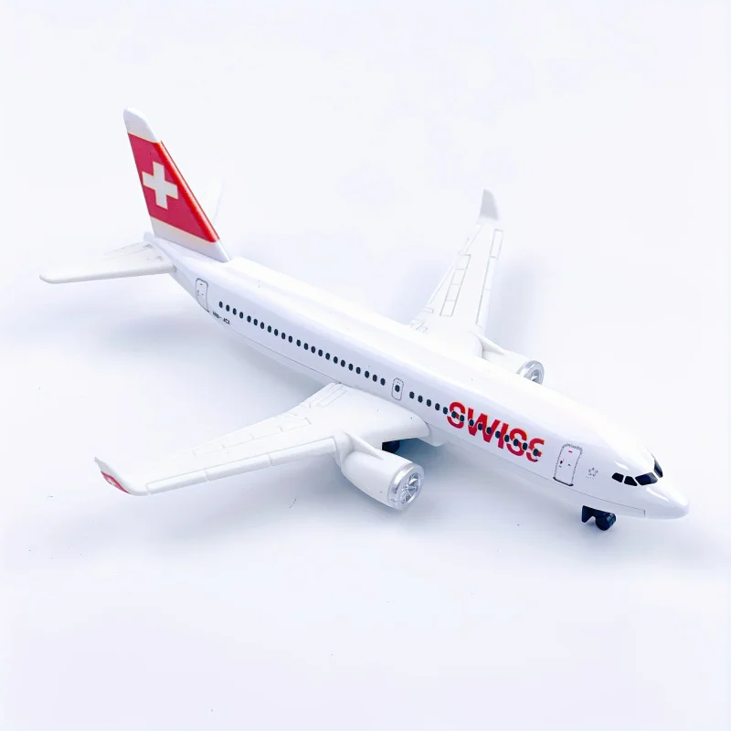 نموذج طائرة سويسرية - معدن مصبوب باللون الأبيض مع صليب أحمر ولمسات برتقالية، تصميم مقاوم للطقس، جي قابل للتجميع