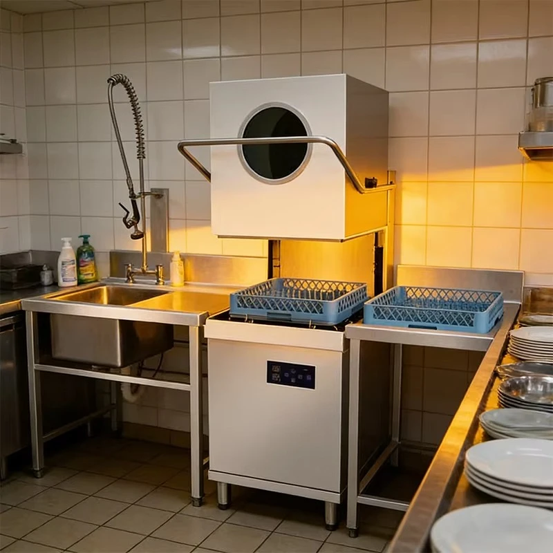 Large capacity hood freestanding automatic stainless steel dishwasher for catering disinfection
