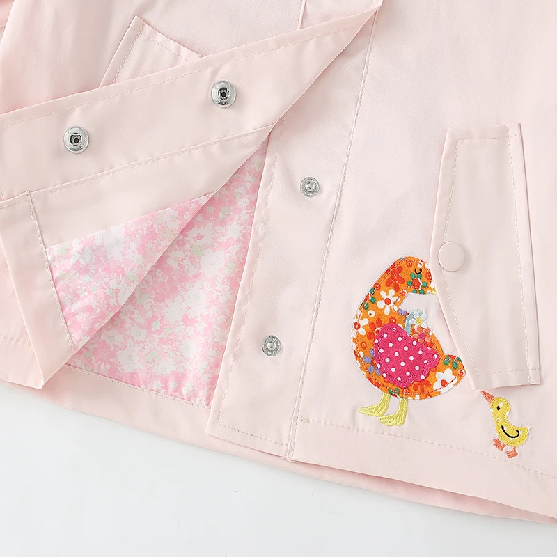 Little maven Autumn Lapel Collar Jacket Trench Coat Duck Embroidery Flowers Hoodie Outwear Casual Kids Clothes Hooded Cardigan