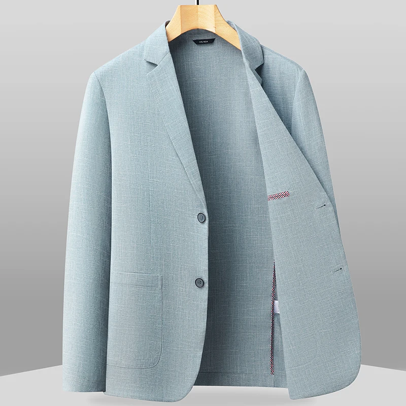 2025 Summer Light Green Thin High-quality Sunscreen Ice Silk Blazer for Men, Khaki Casual Simple and Atmospheric Men's Jacket