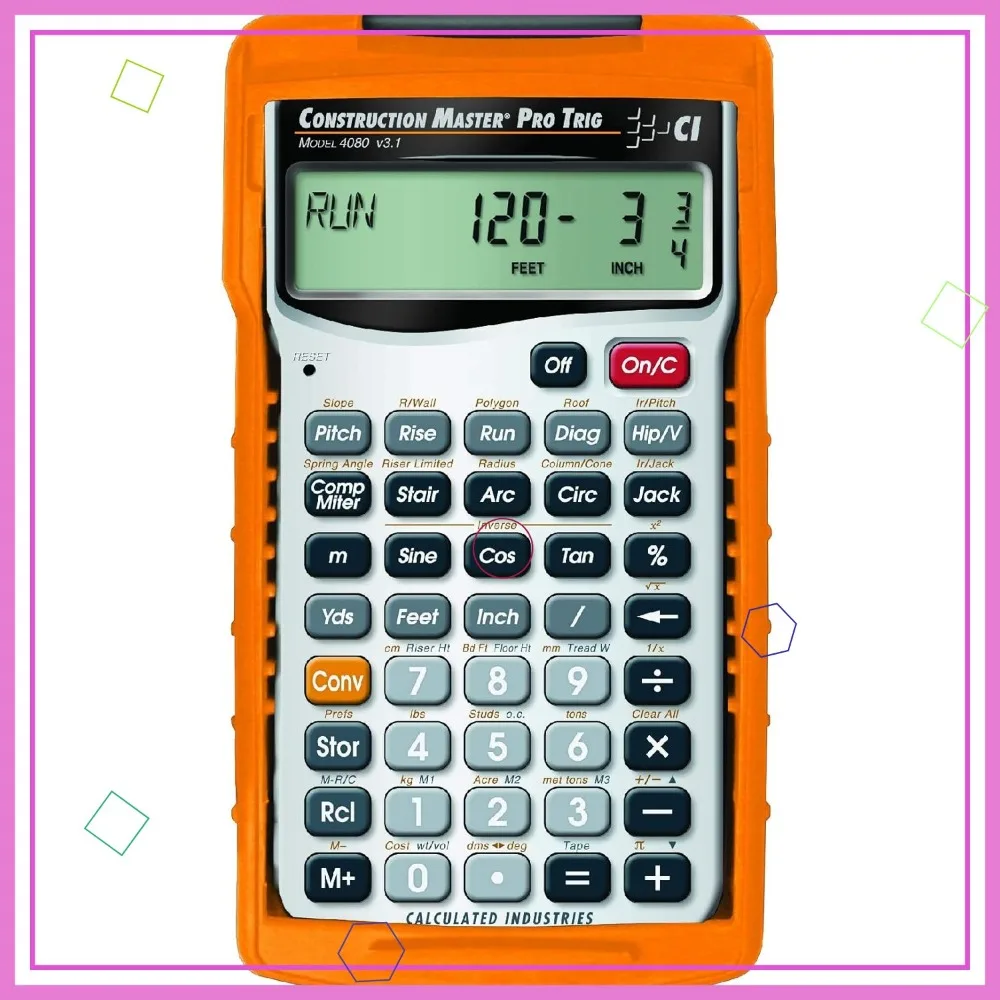 

Усовершенствованный строительный калькулятор с триг-функциями для архитекторов, инженеров и подрядчиков — математический инструмент с дюймовой тягой на ножках