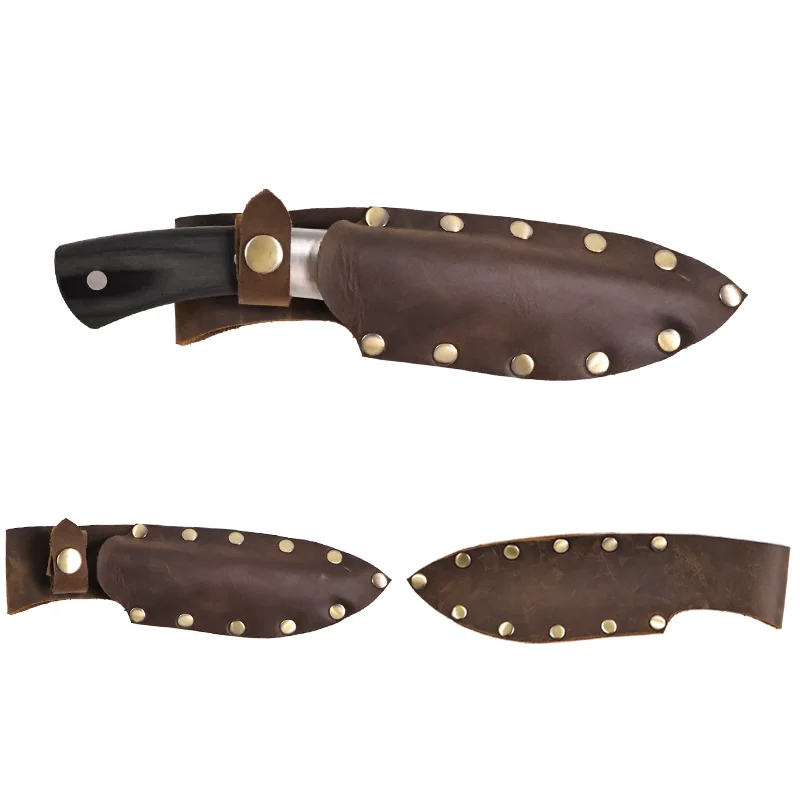 Custodia per coltello fisso RIYAO coltelli tattici Damasucs supporto per cintura in vita guaina per coltello dritto in vera pelle per uomo da campeggio all'aperto