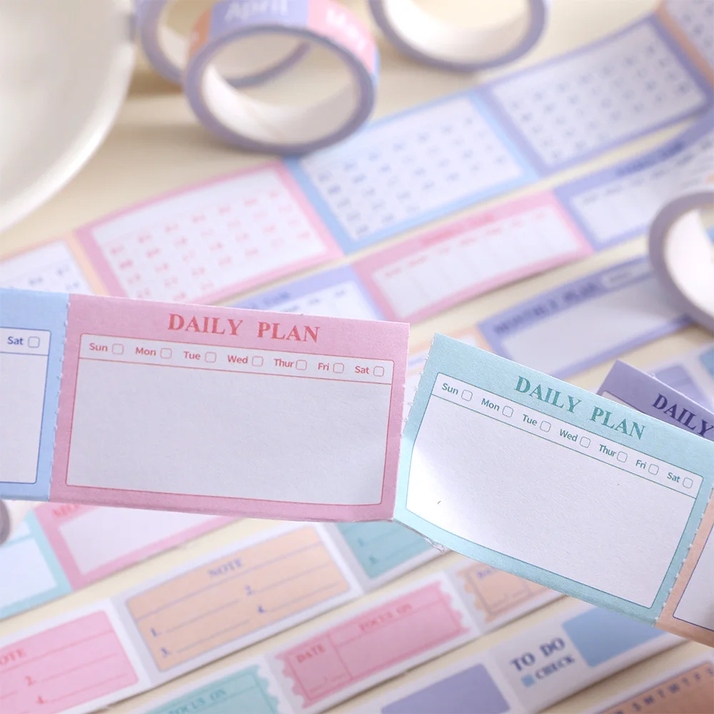 15 لفات ورق ملون ملاحظات لاصقة مجموعة الشريط 4 عرض حافة مثقوبة المسيل للدموع صندوق الشريط شهري أسبوعي مخطط الوقت الشريط مربع #4