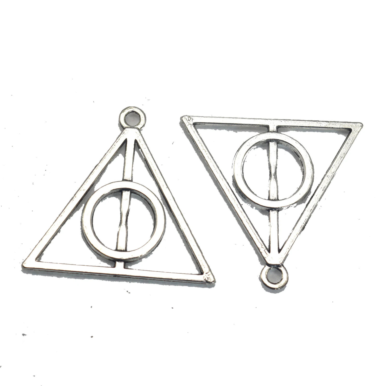 20 Tibet Golden Silver Tone Alloy Triangle Round Deathly Hallows Charms Pendants 32mm