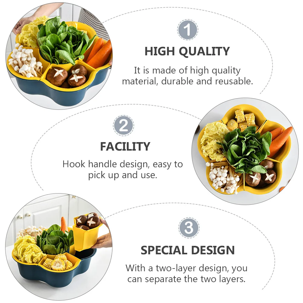 

1Pcs Double-Layer Rotatable Basket Hot Pot Food Holder Plastic Kitchen Fruit Vegetable Storage Drain Basket