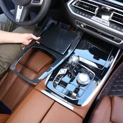 For BMW X5 G05 X7 G07 2019-2022 ABS Red/Carbon Fiber Gears Frame Cup Holder Gear Panel Covers Trim Interior Car Accessories