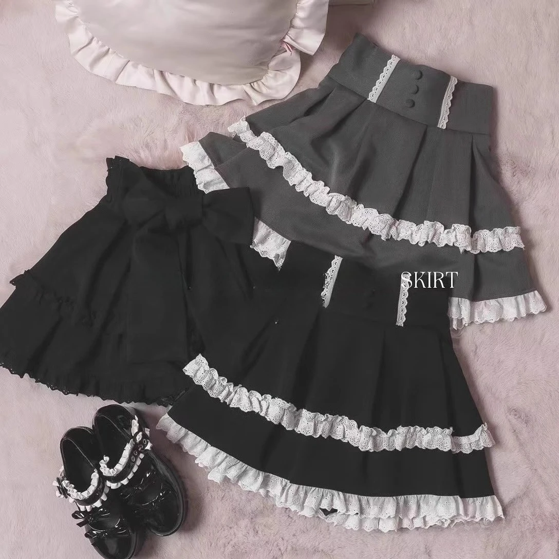 

Bow Ruffles Pleated Slim Office Lady Women's Skirt Japanese High Waist French Style Sweet Faldas All-match Preppy Elegant Skirts