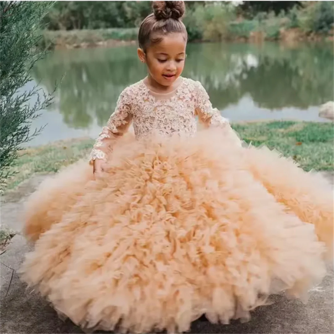 Flower Girl Dresses Flower Girl Dresses Applique Beding Tulle Lace Puffy Princess Birthday Photos Shoot Kids Prom Gowns For Girl