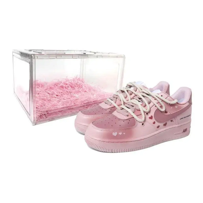 

[На заказ AF порошковый сердечник S-BOX] Женские туфли для скейтборда Nike Air Force 1, низкие кроссовки розового/розово-красного цвета