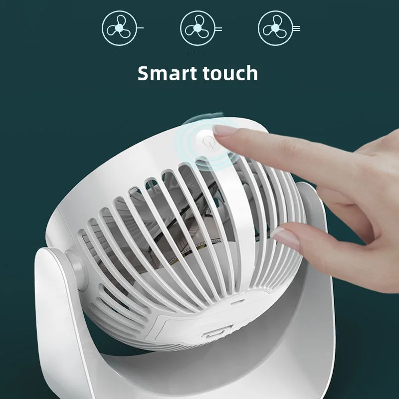 Ventilador enfriador de aire portátil recargable por USB, rotación de 360 °, 3 velocidades de viento de ventilador de escritorio, ventilador de refrigeración de aire silencioso para dormitorio, oficina, viajes