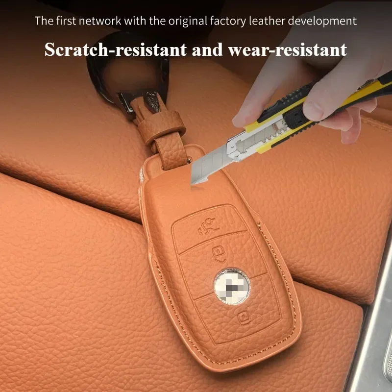 PU Leather Car Key Cover for 2024 Mercedes-Benz E300L C260 GLC300 A200 EBS Class Comfort Tactile Impression