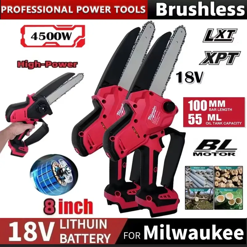 

Milwaukee 8-Inch High-Power Brushless Electric Chainsaw with Auto Oiler Wood Pruning And Cutting Power Tool for 18V Battery