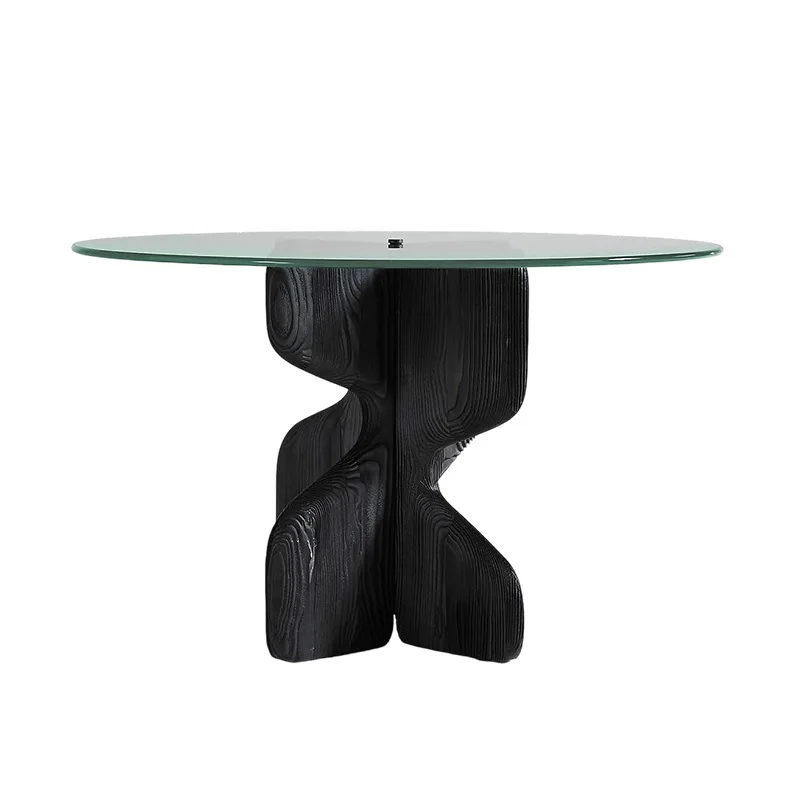 

Solid wood dining table Round home living room Dining room Glass dining table
