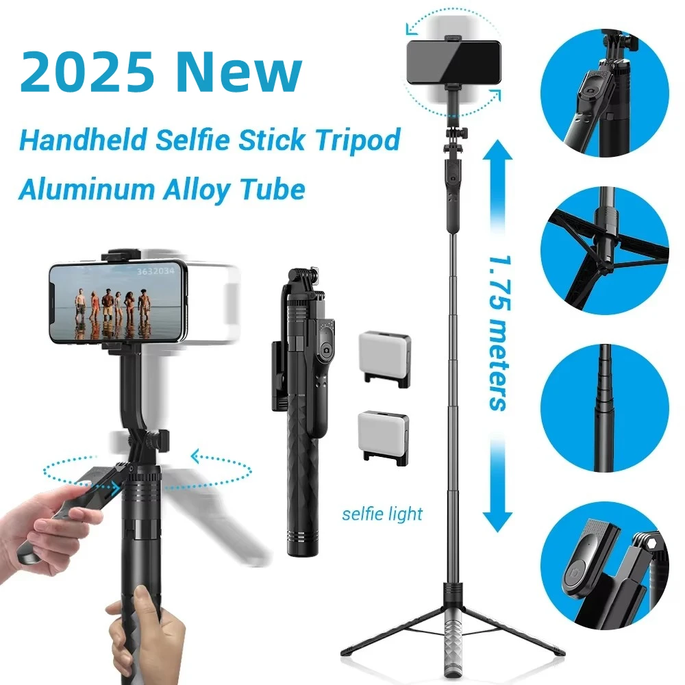 2025 New 1750mm Wireless Selfie Stick Tripod Stand Foldable Monopod With Led Light For Smartphones Balance Steady Shooting Live