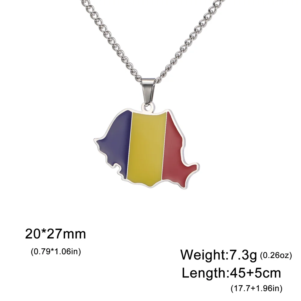EUEAVAN Emaille Rumänien Karte Halskette Frauen Männer Edelstahl Trendy Rumänische Flagge Anhänger Ketten Halsband Ethnische Schmuck Geschenke – Detail 13