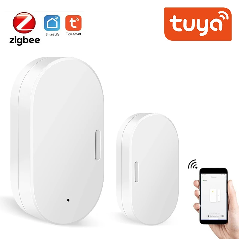 Tuya WiFi Zigbee Window Door Sensor With Battery Smart Life Security Alarm System Voice Control Via Alexa Google Home smart life