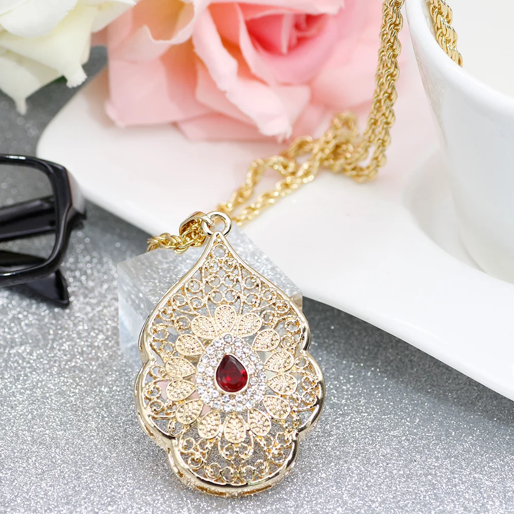 Sunspicems Morocco Jewelry Gold Color Long Pendant Necklace Sweater Chain For Women Arab Banquet Wedding Jewelry Caftan Chokers