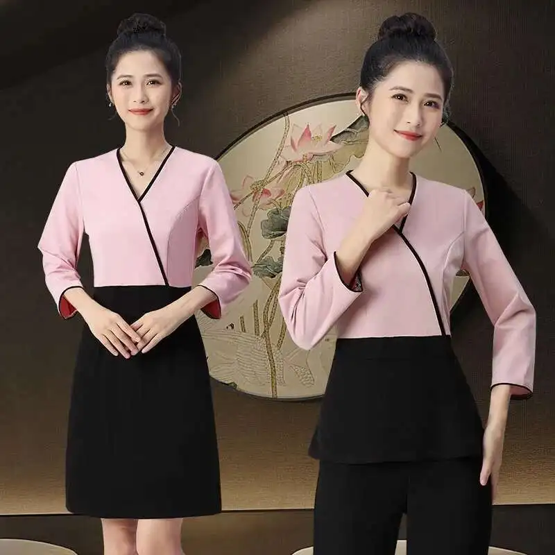 2025 ビューティースパ女性服ホテルフロント作業服制服サウナフットバスサロン制服 S-3Xl