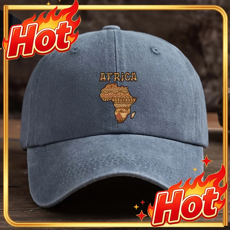 Men'S African Letter Print Baseball Cap - Trendy Black Snapback Hat Featuring A Golden Africa Design, Made Of Polyester, Machine