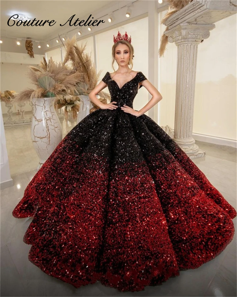 Black And Red Sweety Quinceanera Dresses Ball Gown Off Shoulder Birthday Sweet 15 16 Dress vestido de quinceañera Customized