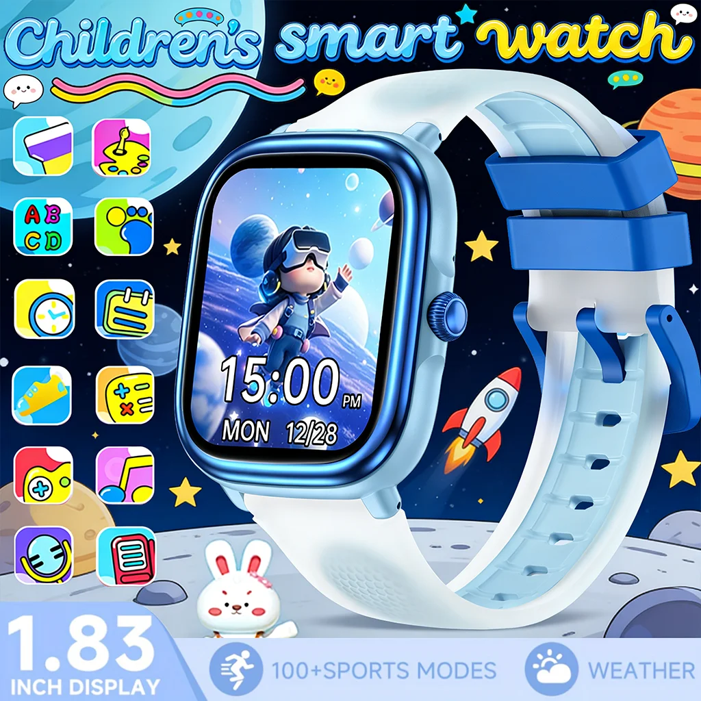 

Детские умные часы с играми-головоломками, HD сенсорным экраном, музыкальным плеером, шагомером, будильником, калькулятором, фонариком. Подарок для ребенка.