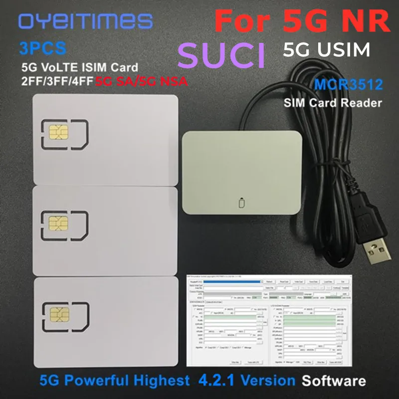 Oyeimes lettore di schede SIM + 3 pezzi 2FF/3FF/4FF programmabile SUCI USIM Card Blank 5G ISIM Card 3GPP R16 + 4.2.1 SIM personalizza gli strumenti