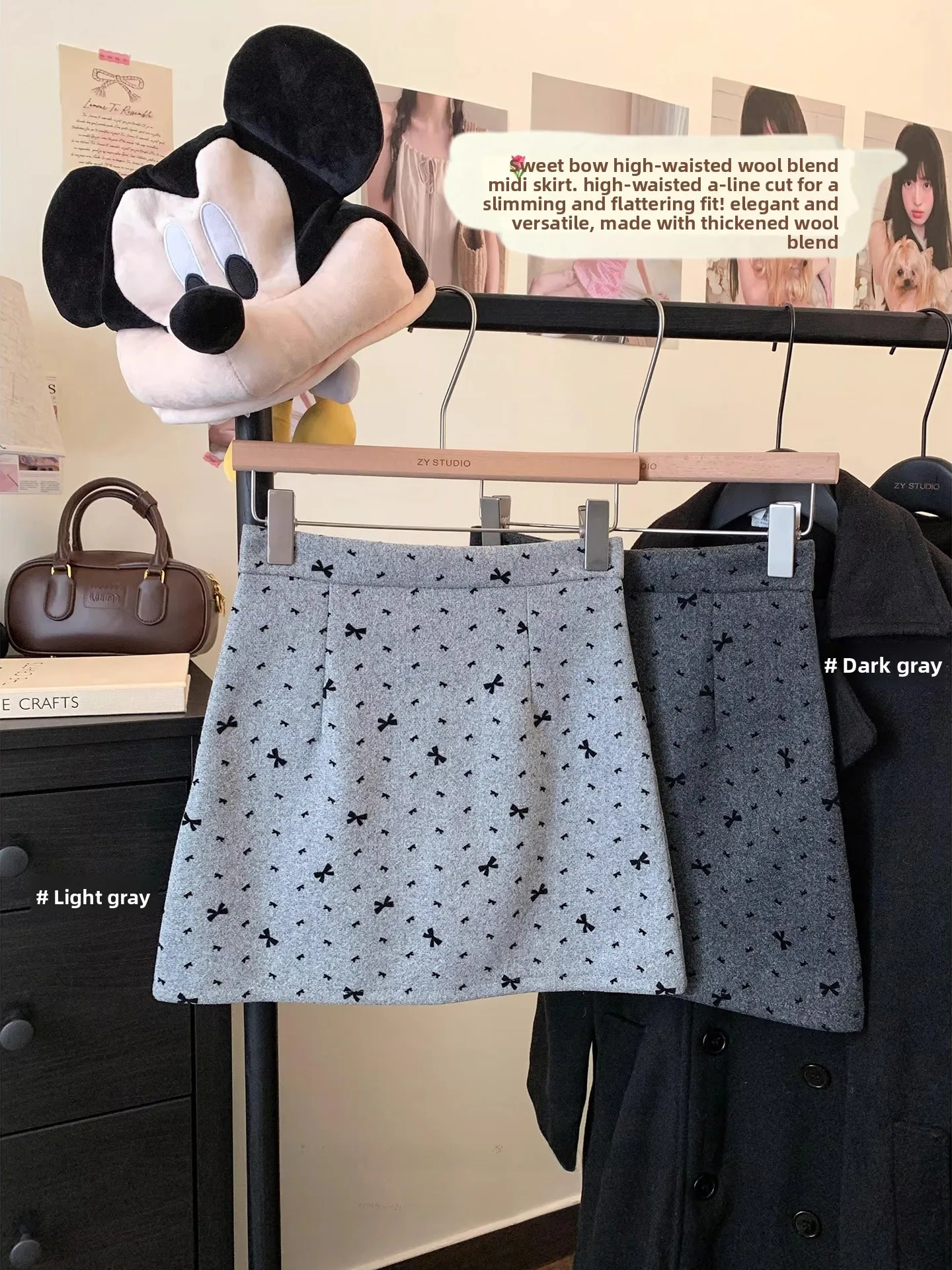 

Шерстяная юбка с узлом, женская зимняя юбка с высокой талией, милая, молодежная, в корейском стиле, для повседневной носки