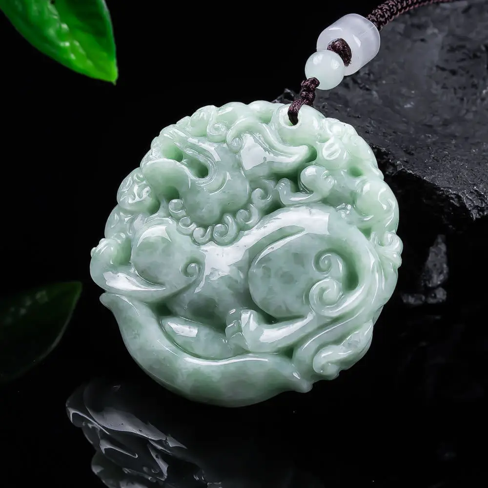 Collar con colgante Pixiu de jadeíta natural de Myanmar, amuleto tallado, accesorios de moda, talismanes de jade auténtico, regalos de diseñador para mujeres