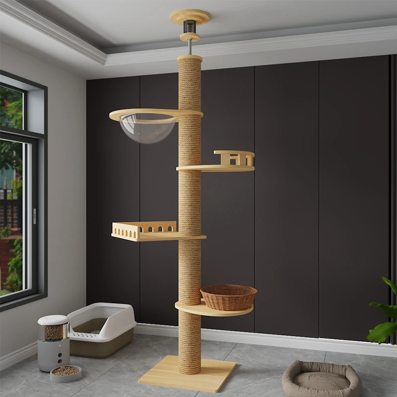 

YXT Cats Tree Floor Solid Wooden Cat Tree House Climbing Pets Furniture Adjustable Kitten Trees Tower Multilayer Cat Climbing Fr