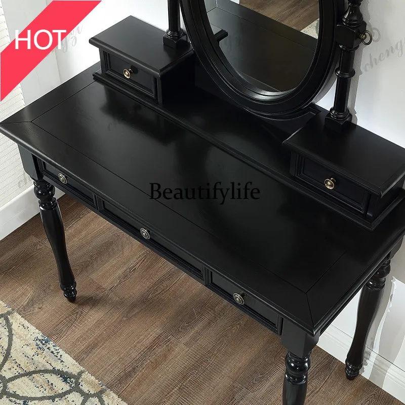 A49 Luxury Glossy Vanity Table European Europe Clothing Mirror Vanity Table Seat Mirror Meuble De Chambre Furniture For Home