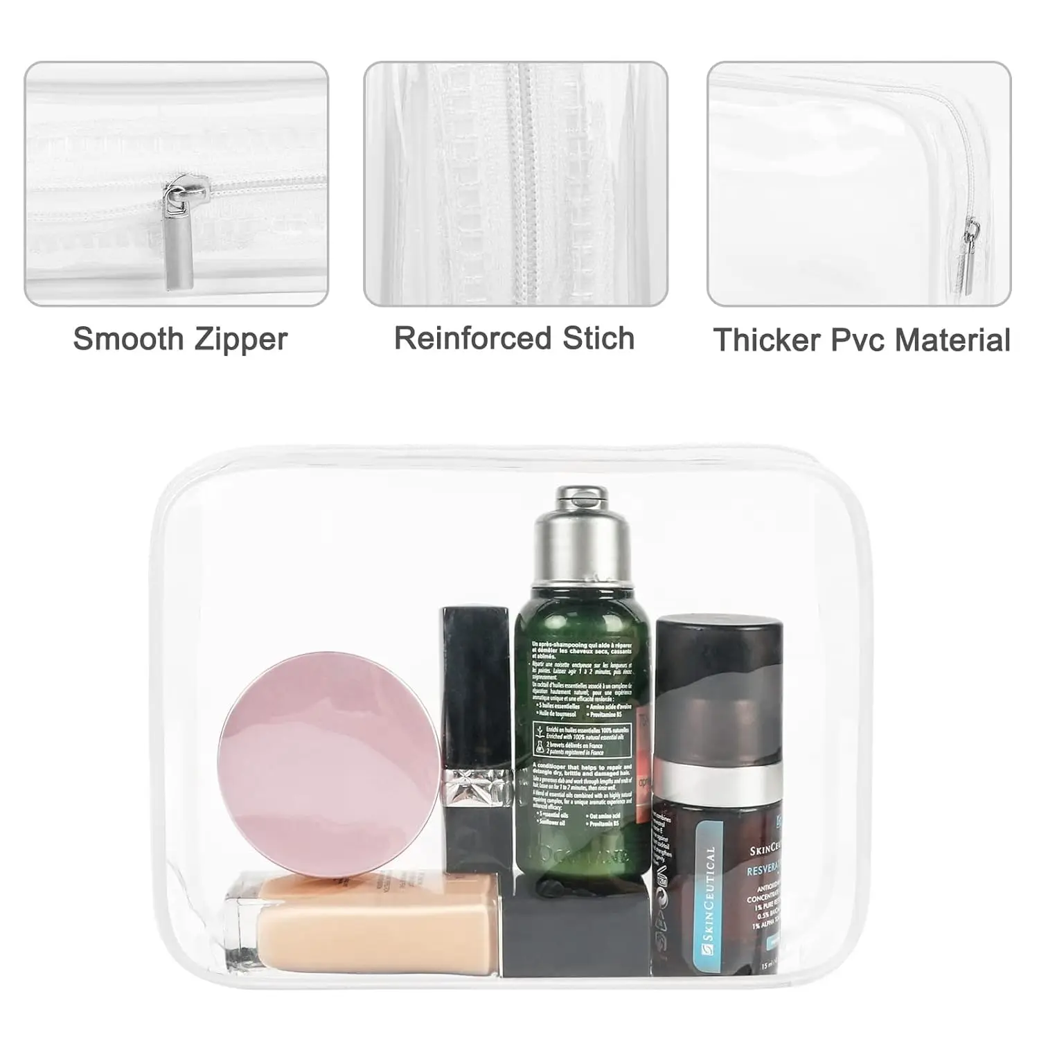 TSA Approved 3 Pcs Cosmetic Makeup Bags Set Clear PVC with Zipper Handle Portable Travel Luggage Pouch Airport Airline Vacation