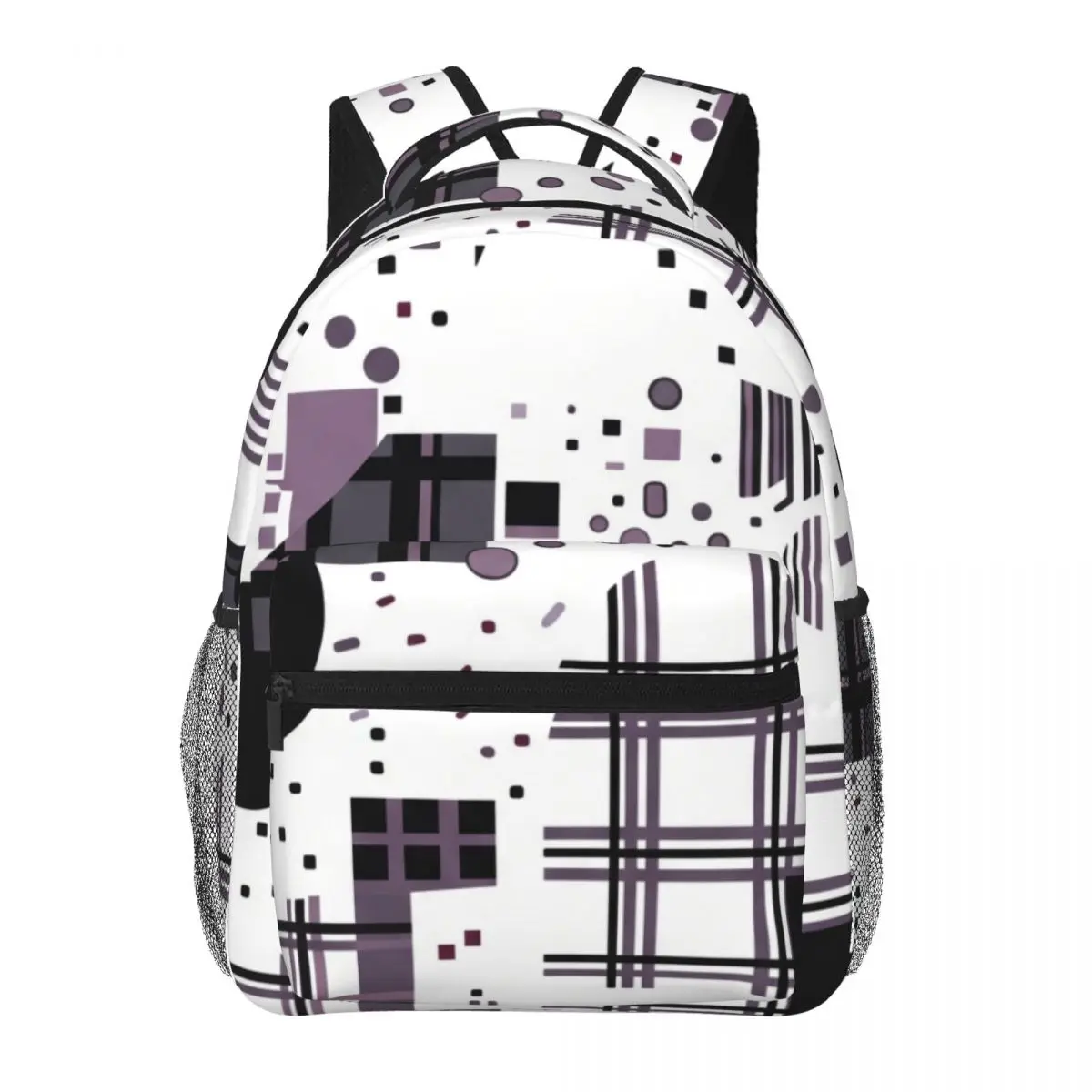 Cool Skull Student Backpack Tossed Plaid Square Bubble Dot Street Graphic Black White Edgy Daypack for School Work Weekend Girls