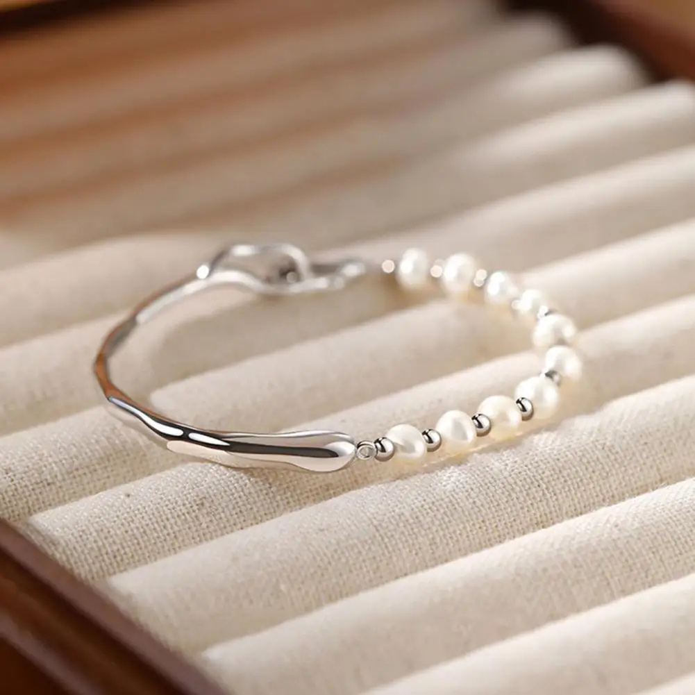 Prom Jewelry Women Faux Pearl Bracelet Half Bangle Smooth Beads Wrist Jewelry for Prom Party Gift Accessory Patchwork Link