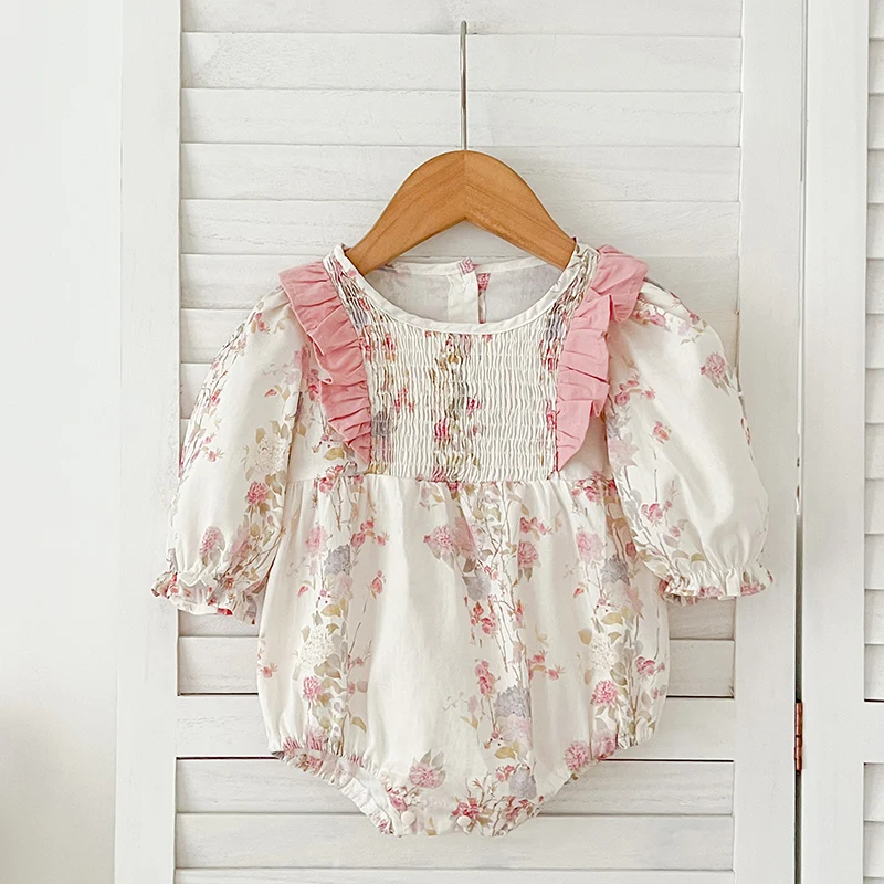 

0-2Yrs Baby Girl Clothes Autumn Soft Cotton Newborn Romper Pink Flowers Baby Girl Long Sleeves Romper Fashion Infant Clothing